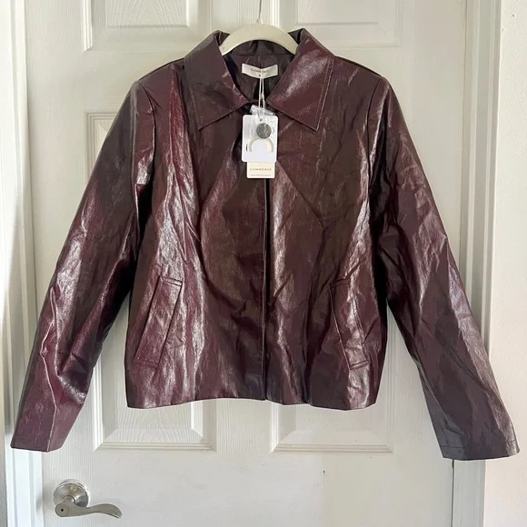 Commense Faux Leather Zipper Short Polo Jacket - Picture 9 of 15